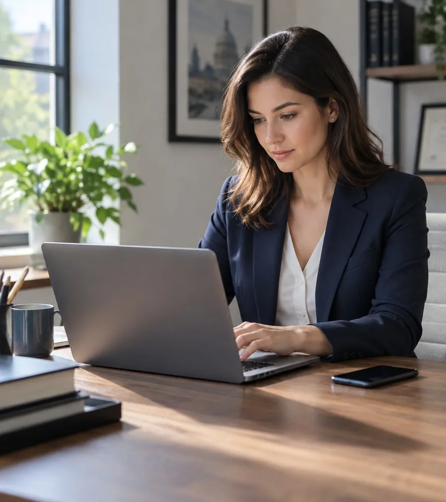 Personal injury attorney reviewing case intake data on a laptop