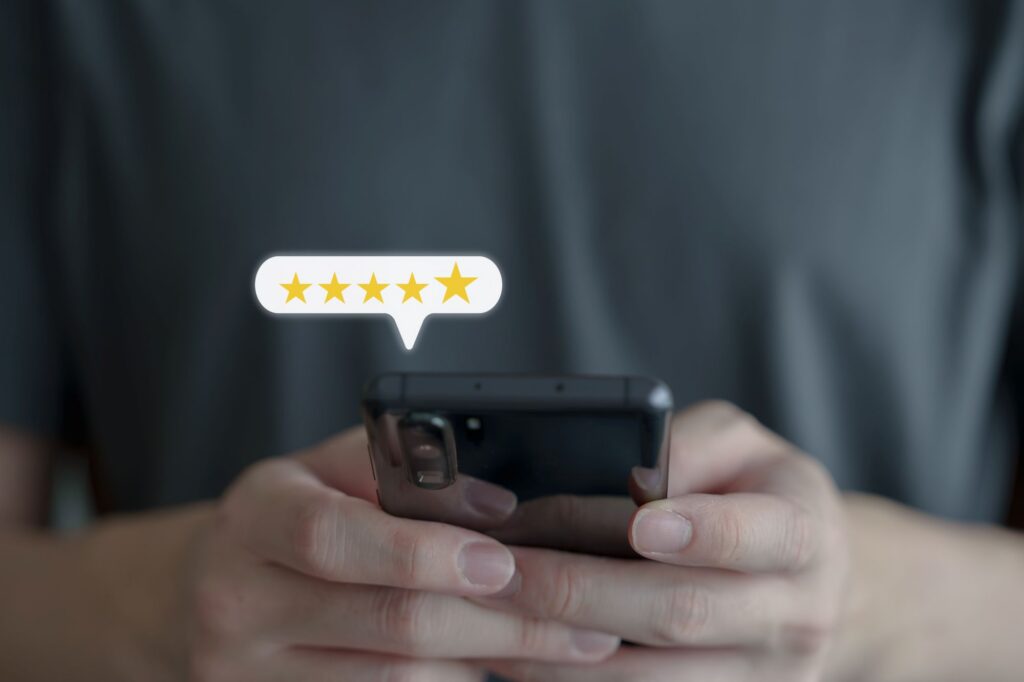 5 star review on mobile phone