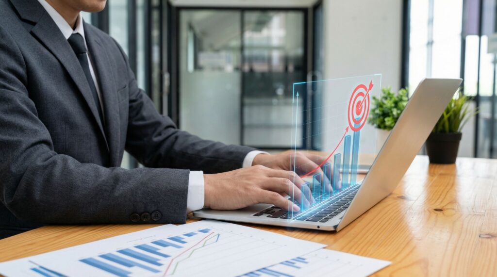 attorney reviewing analytics on a laptop